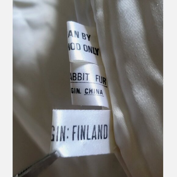 Vintage Genuine Rabbit and Fox Tail Cropped Fur Coat Jacket L Cream Glam Mobwife - Picture 10 of 10